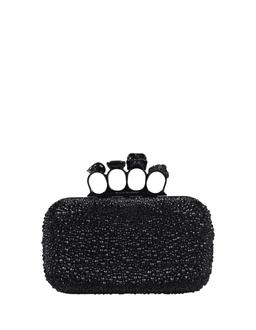 Alexander McQueen Black Skull Four Ring Clutch Bag With Chain