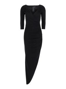 Norma Kamali Black Dress With Draped Details And Bare Shoulders In Tech Fabric Woman