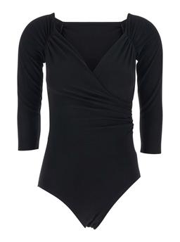 Norma Kamali Black Bodysuit With Sweetheart Neckline In Tech Fabric Stretch Woman