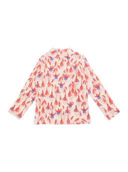 Mini Rodini Red T-shirt With High Neck And All-over Floral Motif In Cotton Stretch Girl