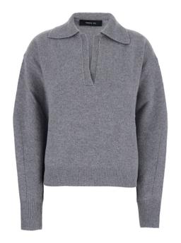 Federica Tosi Grey Polo Shirt With Wide Collar And Dropped Shoulders In Wool And Cashmere Blend Woman