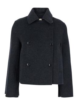 SEMICOUTURE Grey Cropped Double-breasted Jacket With Bell Sleeves And Notched Collar In Wool Woman