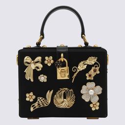 Dolce & Gabbana Black And Gold Satin Dolce Box Top Handle Bag