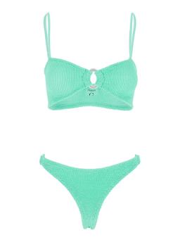 Hunza G misty Green Bikini With Fixed Spaghetti Straps And Cut-out With Ring In Tech Fabric Stretch Woman