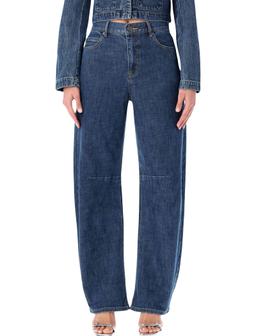 Self-portrait High-waisted Blue Barrel-leg Jeans