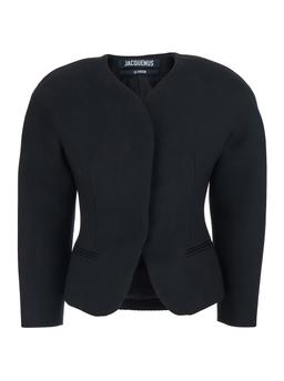 Jacquemus Black Blouse With Front Neckline And Side Pockets In Cotton Blend Woman