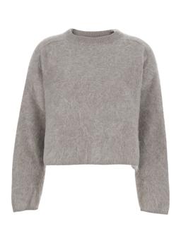 Goat Grey Cropped Crewneck Sweater With Brushed Effect In Cashmere Woman