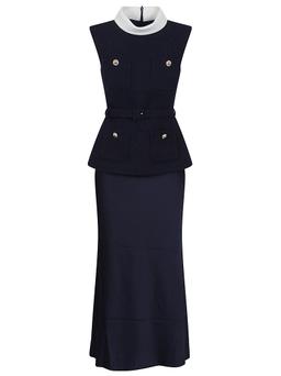 self-portrait Navy Boucle Sleeveless Midi Dress