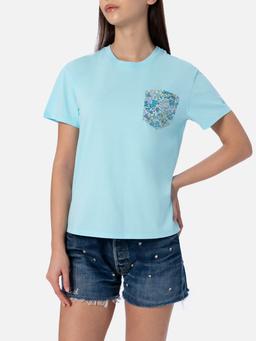 MC2 Saint Barth Woman Cotton Jersey Crewneck T-shirt Emilie Joanna Luise Patch Pocket Made With Liberty Fabric