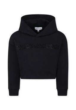 Little Marc Jacobs Black Crop Sweatshirt For Girl With Logo