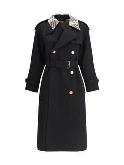 Burberry Castleford Long Trench Coat With Check Collar