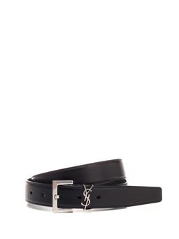 Saint Laurent Black Leather Belt With Silver Logo