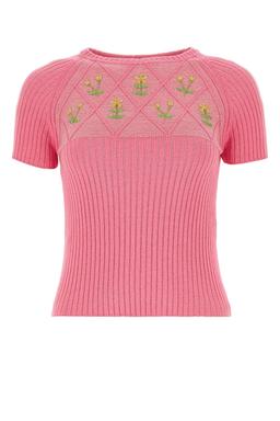Cormio Pink Cotton Blend Diamond Ortensia Sweater