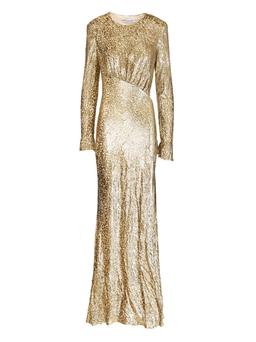 self-portrait Long Dress In Gold Thread