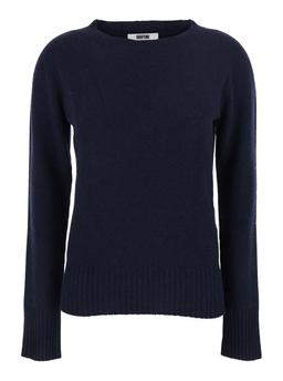 Mauro Grifoni Blue Crewneck Sweater With Ribbed Trims In Wool Woman