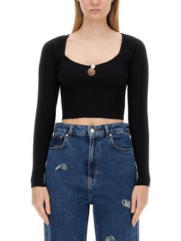 M05CH1N0 Jeans Ribbed Crop Top