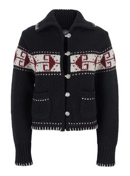 The Seafarer Black Sweater With Spread Collar And Fair Isle Motif In Wool Blend Woman