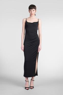 Mugler Long Dress In Black Viscose