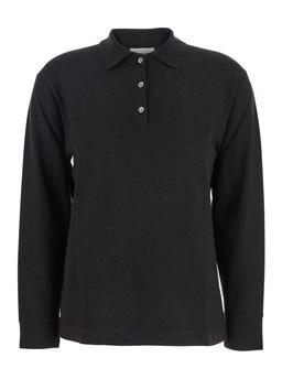 Parosh Brown Polo Shirt With Classic Collar And Long Sleeves In Wool Woman