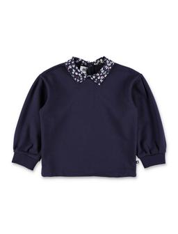 Petit Bateau Girls Navy Cotton Sweatshirt With Floral Print Collar