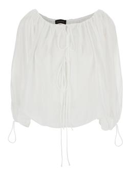 The Andamane wilma White Top With Long Balloon Sleeves In Cotton Woman