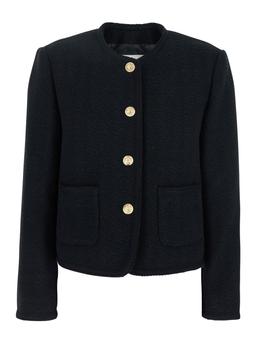 Dunst Black Crewneck Jacket With Contrasting Jewel Buttons In Cotton Blend Woman