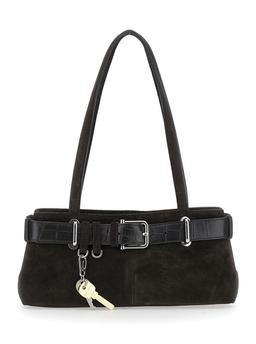 OSOI brocle Brown Shoulder Bag With Belt And Pendant Key Details In Suede Woman