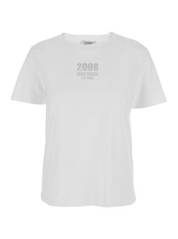 'S Max Mara Quieto White Crewneck T-shirt With Logo Print On The Front In Cotton Woman