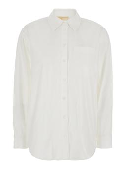Michael Kors White Shirt With Button Down Collar And Logo Plaque On The Rear In Cotton Stretch Woman