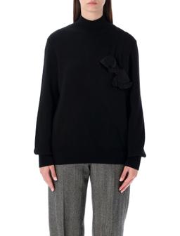 Ferragamo Black Cashmere-blend Sweater With Floral Appliqués