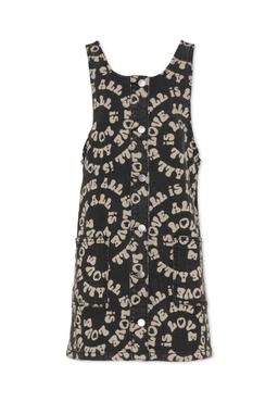 Stella McCartney Kids Black Pinafore Dress With All-over Print For Girl