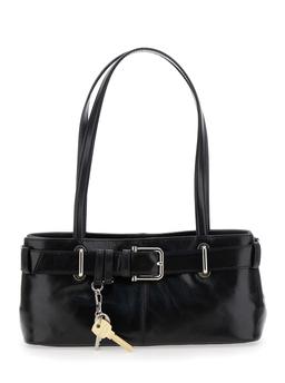 OSOI brocle Black Shoulder Bag With Belt And Pendant Key Details In Leather Woman