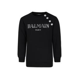 Balmain Black Sweatshirt For Girl With Logo