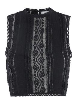Charo Ruiz asteria Black Top With Embroidery Details And Semi-transparent Design In Cotton And Tech Fabric Blend Woman