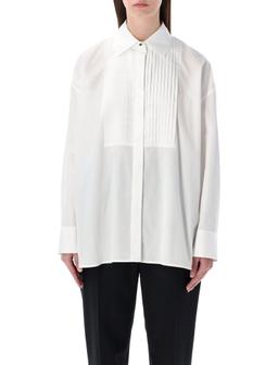 Golden Goose Oversized White Cotton Shirt With Pleated Bib And Jewel Buttons