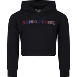 Rykiel Enfant Black Sweatshirt For Girl With Rhinestone Logo