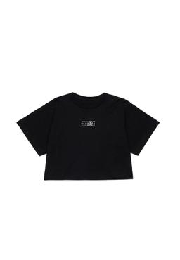 MM6 Maison Margiela Black Crop T-shirt For Girl With Logo