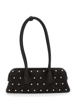 OSOI boat Wide Mini Brown Shoulder Bag With Round Handles And Beaded Embellishment In Suede Woman