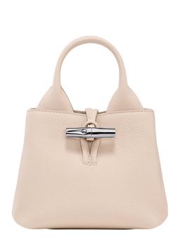 Longchamp le Roseau White Handbag With Toggle Closure In Grained Leather Woman
