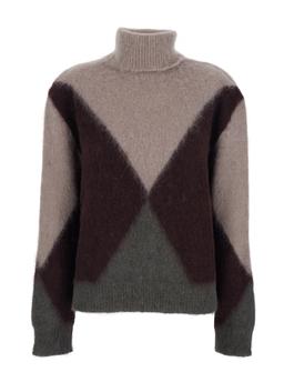 Mauro Grifoni Multicolor Turtleneck Sweater With Geometric Motif And Brushed Effect In Wool Woman