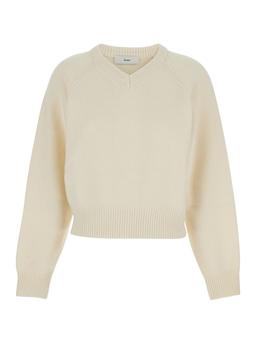 Dunst White Sweater With V Neck And Ribbed Trims In Wool Woman