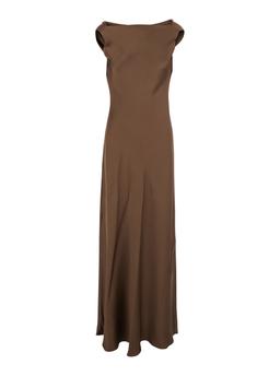 Antonelli mara Brown Long Dress With Draped Neckline In Acetate Blend Woman