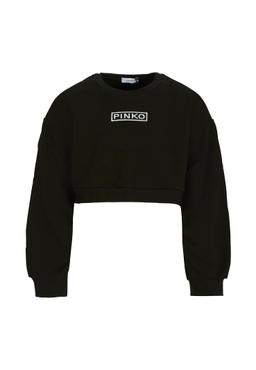 Pinko Black Crop Sweatshirt For Girl With Logo
