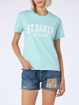 MC2 Saint Barth Woman Cotton Jersey Crewneck T-shirt Emilie With St. Barth Beach Club Print