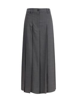 Brunello Cucinelli Pleated Long Skirt In Virgin Wool Techno Gauze