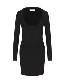 Saint Laurent Plunging Round Neck Long-sleeved Dress