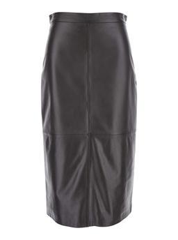 Antonelli kinder Black Midi Skirt With Rear Single Slit In Leather Woman