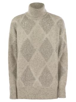 Brunello Cucinelli Dazzling Argyle Turtleneck Sweater In Wool And Mohair