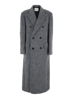 Dunst Grey Double-breasted Coat With Peak Revers In Brushed Wool Woman
