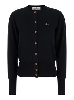 Vivienne Westwood bea Black Cardigan With Orb Embroidery And Branded Button In Cotton And Cashmere Woman